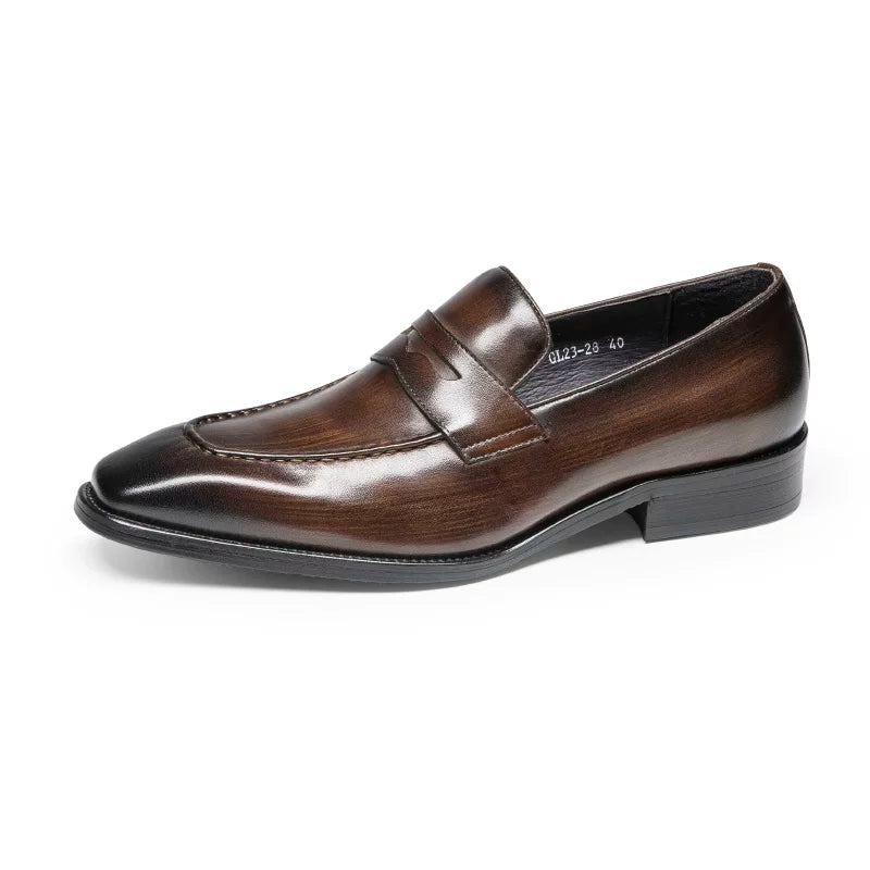 Men's Genuine Leather Loafers, Slip-On, British Style
