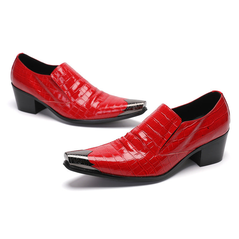 Men's summer breathable red leather shoes British business casual shoes Korean style pointed toe lazy slip-on men's shoes