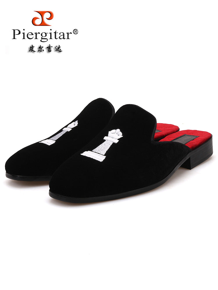 piergitar new couple shoes chess embroidered ladies slippers imported velvet one-foot
