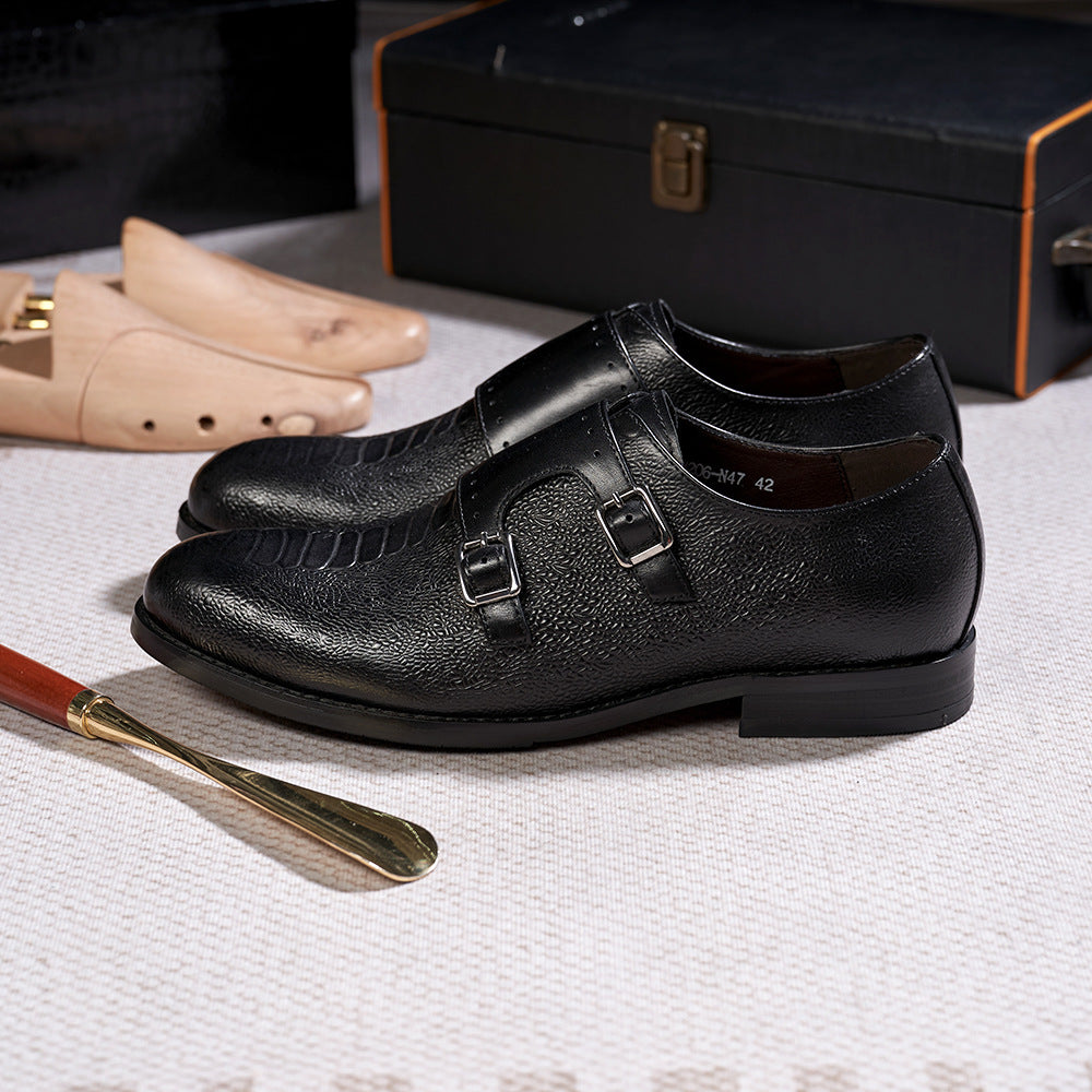 Cross-Border Double Buckle Monk Shoes Men's Goodyear Men's Suit Shoes Men's Slip-on Pointed Handmade Leather Shoes Men