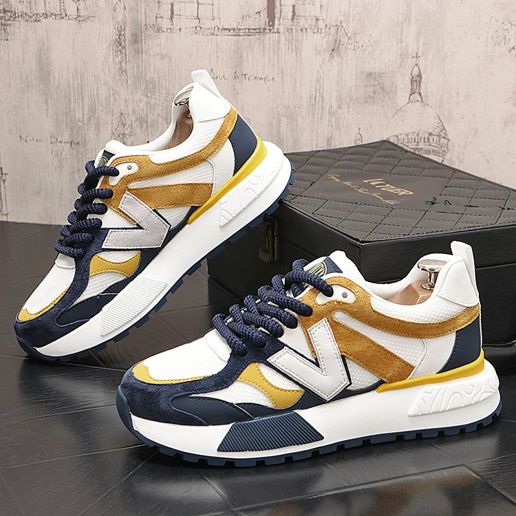 Men's 2026 New Height-Increasing Lace-Up Korean Style Color-Block Retro Sneakers