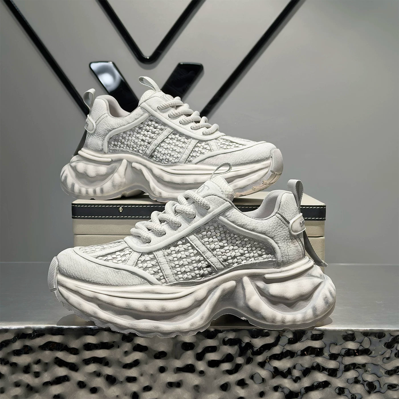 Men's Height-Increasing Platform Breathable Mesh Cut-Out Chunky Dad Sneakers Summer