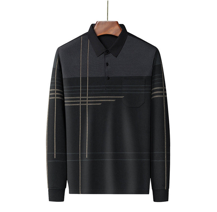 Dad's Autumn New Long Sleeve T-shirt Men's True Pocket Pocket Middle aged and Old Men's Polo Shirt with Polo Collar(P)