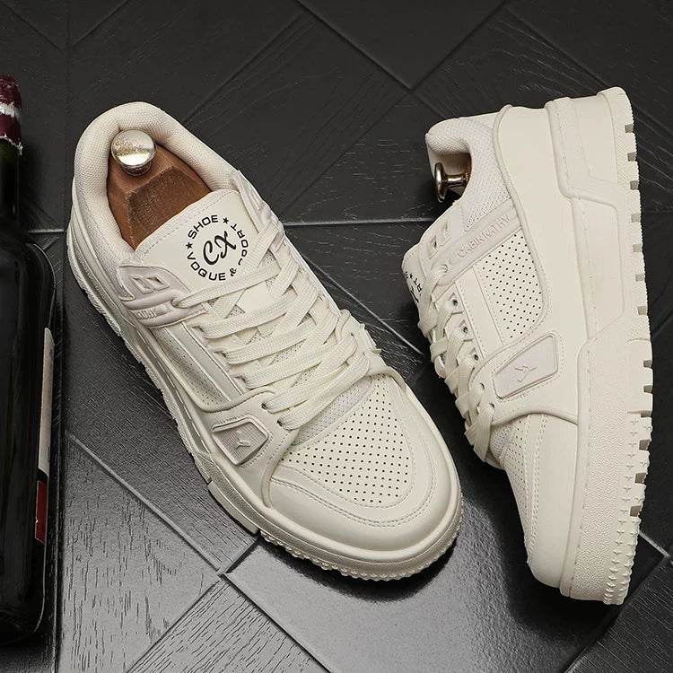 Men's Platform Breathable Low-Top White Skate Sneakers Casual 2025 Summer New