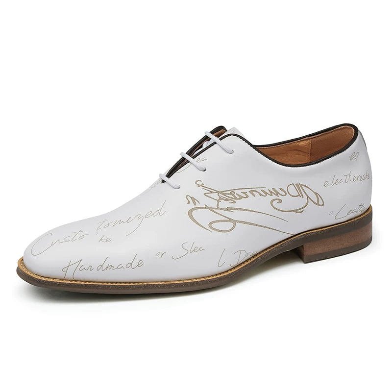 Men's White Genuine Leather Oxford Shoes, Business, Formal