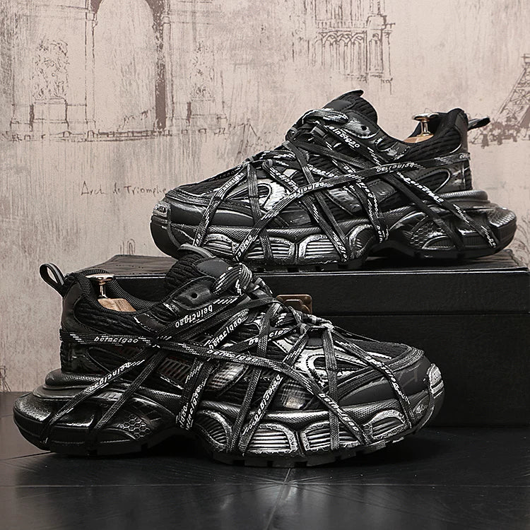 Men's Height-Increasing Platform Breathable Lace-Up Low-Top Retro Distressed Dad Shoes
