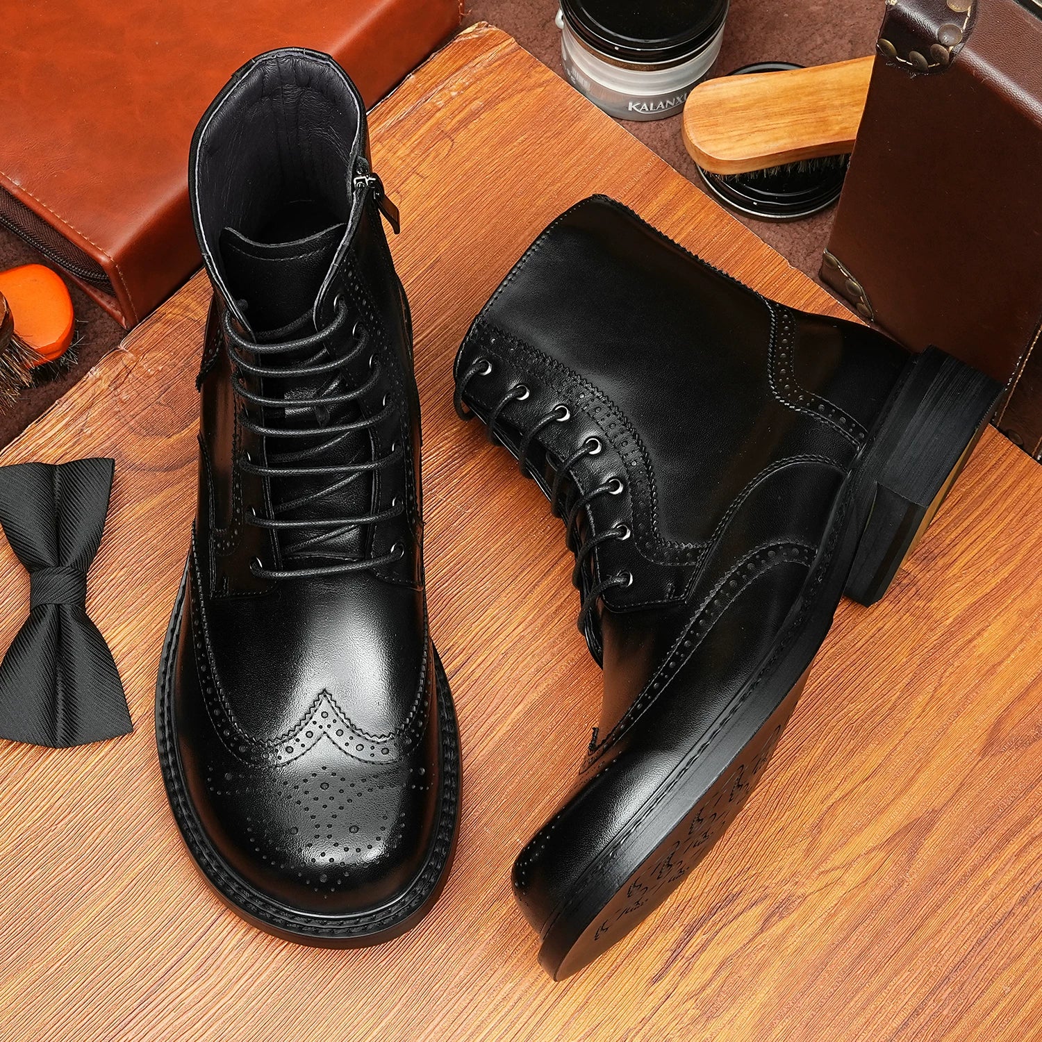 Men's Genuine Leather Martin Boots, British Style, Brogue