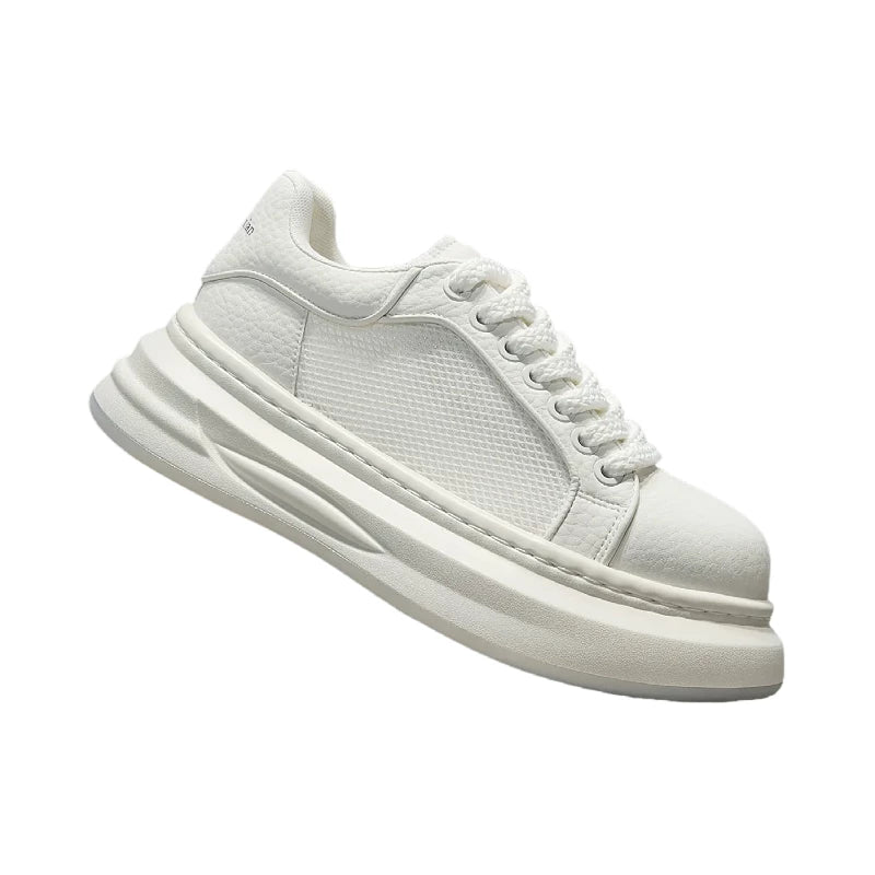 Men's Height-Increasing Platform Breathable Mesh Low-Top White Sneakers Summer