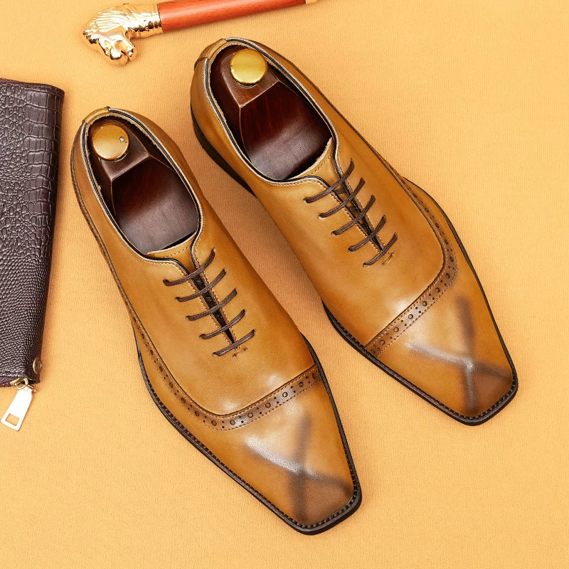 Men's Genuine Leather Leather Shoes, Square Toe, British Style