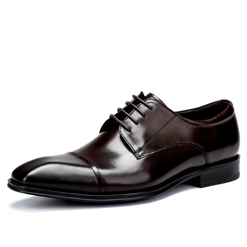 Men's Genuine Leather Derby Shoes, Handmade, Square Toe