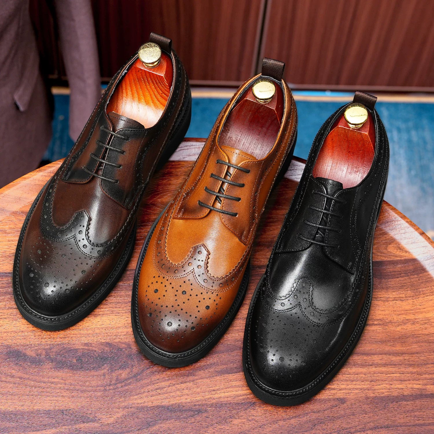 Men's Genuine Leather Derby Shoes, Height Increasing, Thick Sole