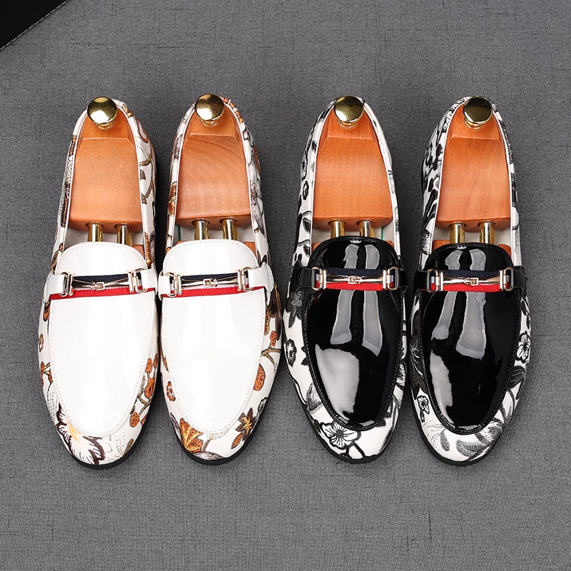 Men's White Patent Leather Loafers, Pointed Toe, Slip-On