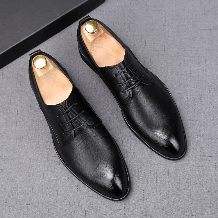 Men's Black Wedding Shoes, Breathable, Pointed Toe