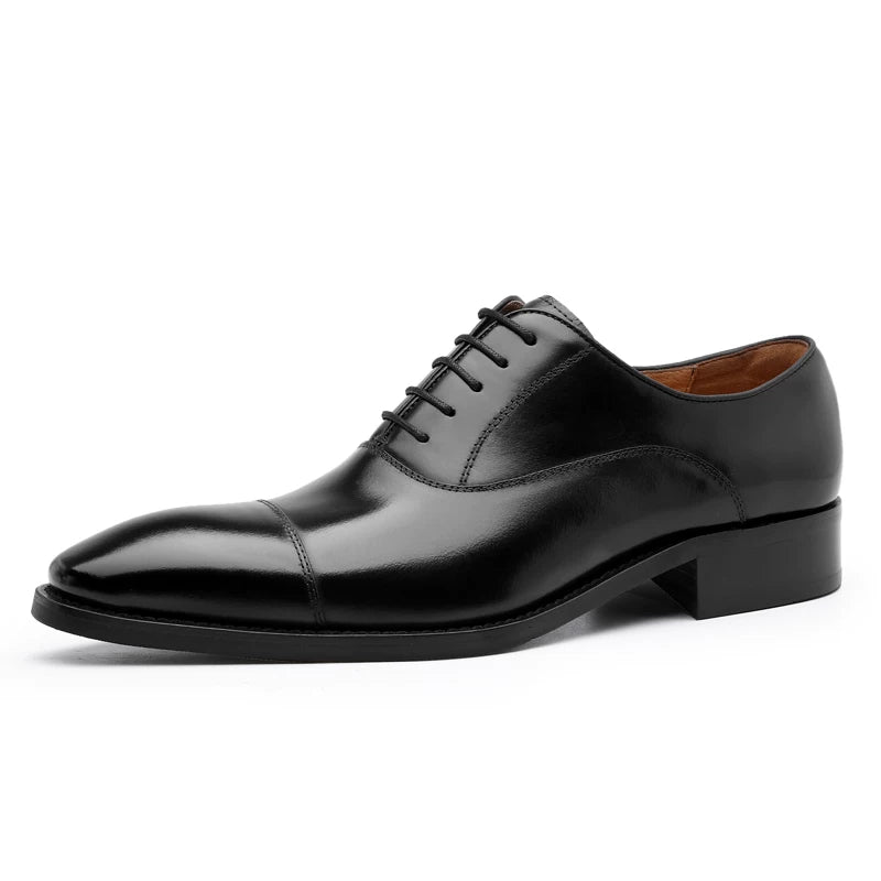 Men's Brown Genuine Leather Oxford Shoes, Height Increasing, Handmade
