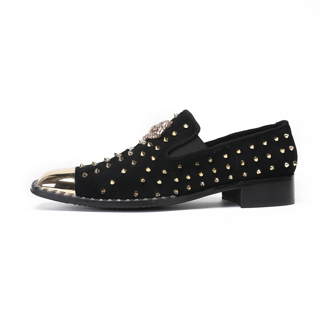 Street men's shoes 2024 new leather flat-heeled rhinestone flat-soled Doudou single shoes men's brand loafers foreign trade trendy shoes
