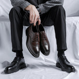 2023 men's black business formal leather shoes, men's thick-soled casual british style groom wedding