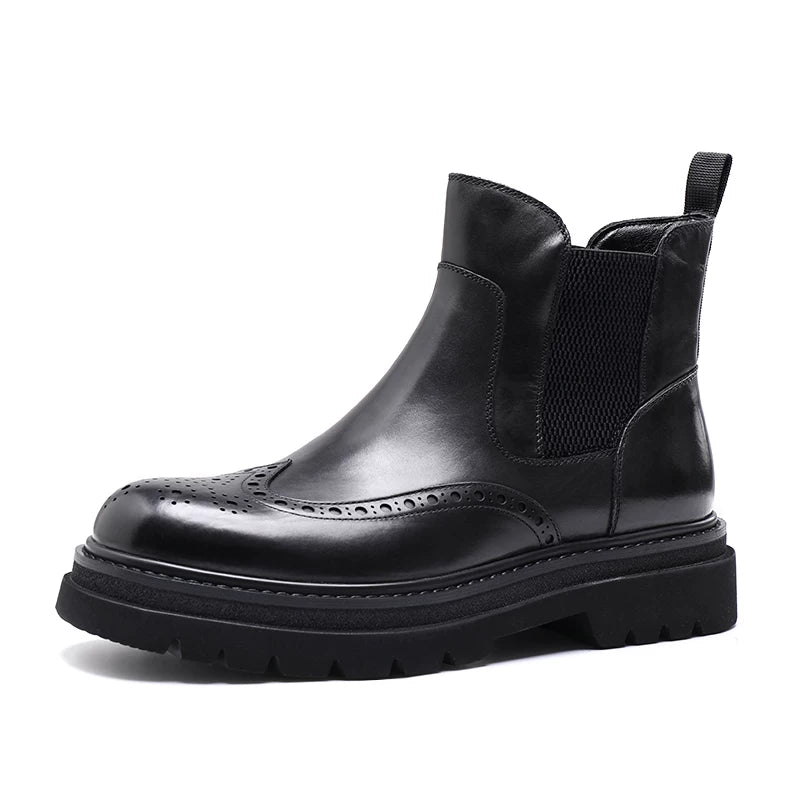 Men's Genuine Leather Chelsea Boots, Height Increasing, Thick Sole