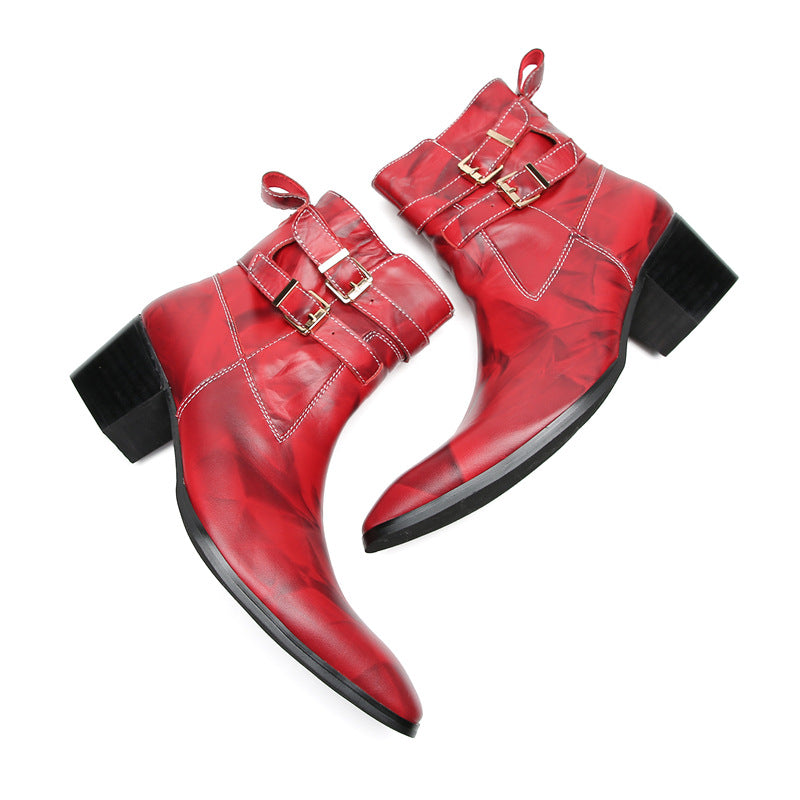 Brand men's leather shoes Martin shoes men's high top British style retro red Korean version foreign trade heightening big scalp shoes