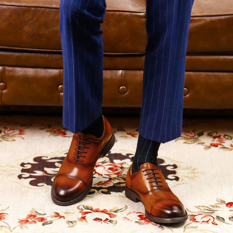 Men's Brown Genuine Leather Oxford Shoes, Handmade, Business