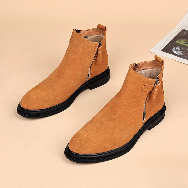Men's Genuine Leather Martin Boots, Height Increasing, Pointed Toe