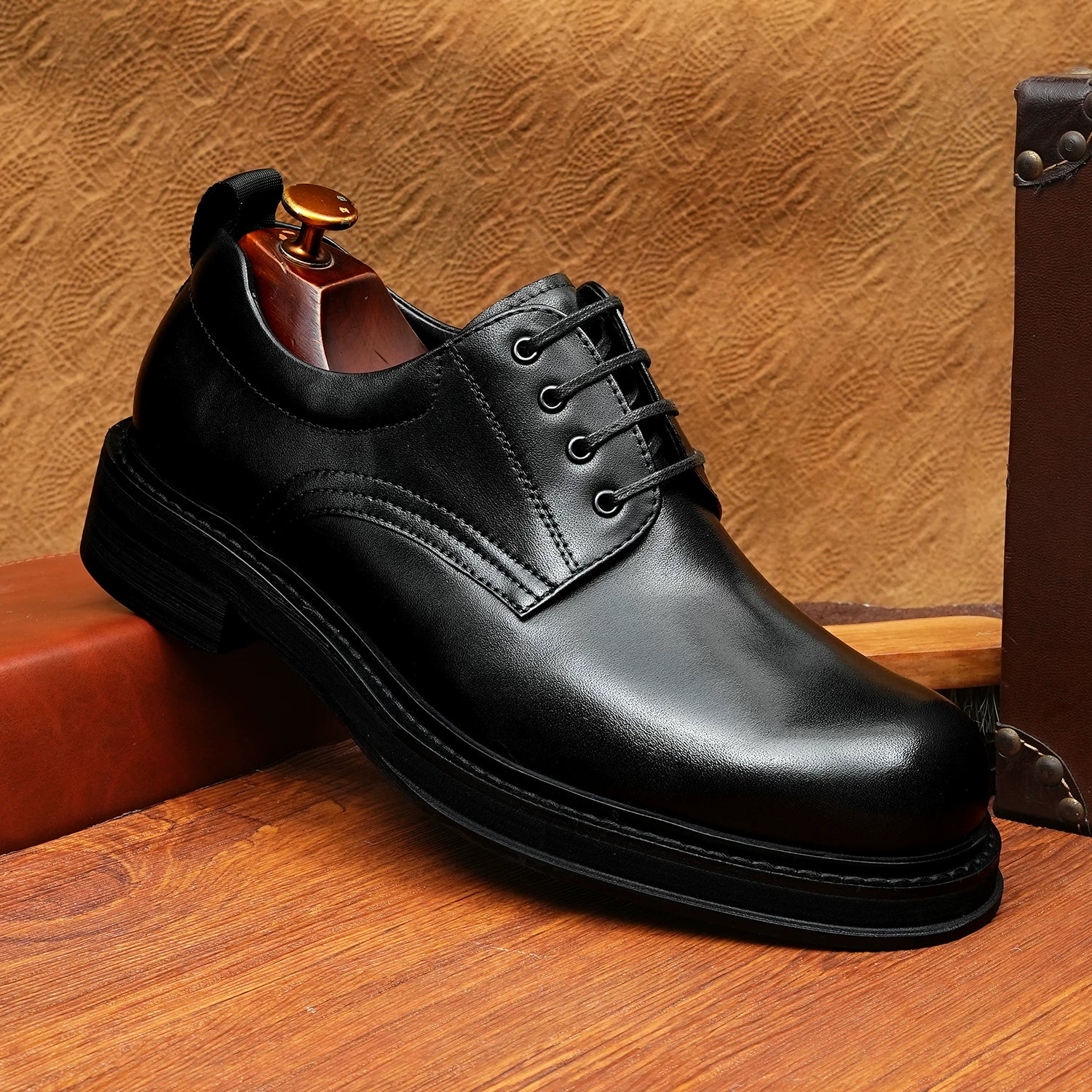 Men's Genuine Leather Derby Shoes, Height Increasing, Thick Sole