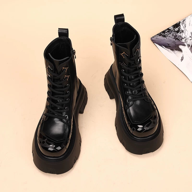 Men's Genuine Leather Martin Boots, Height Increasing, Thick Sole