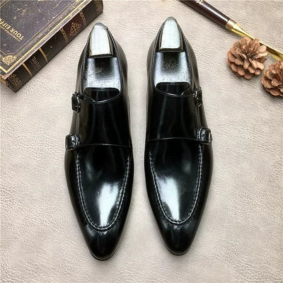 Men's Genuine Leather Wedding Shoes, Pointed Toe, Slip-On
