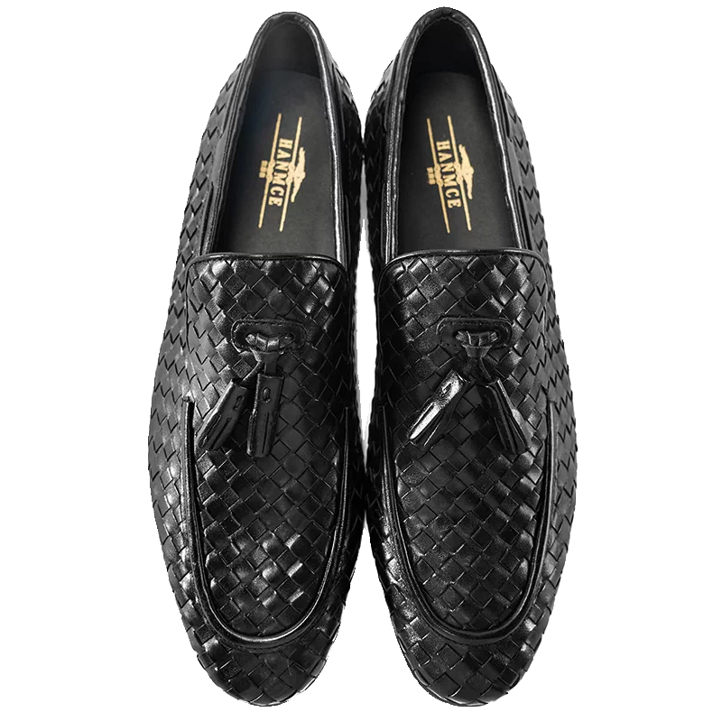 Men's Genuine Leather Loafers, Slip-On, Woven