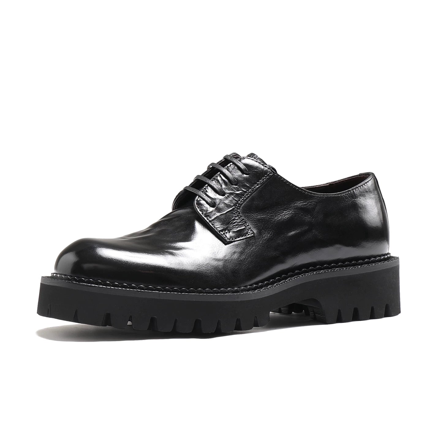 Men's Black Genuine Leather Derby Shoes, Height Increasing, Thick Sole