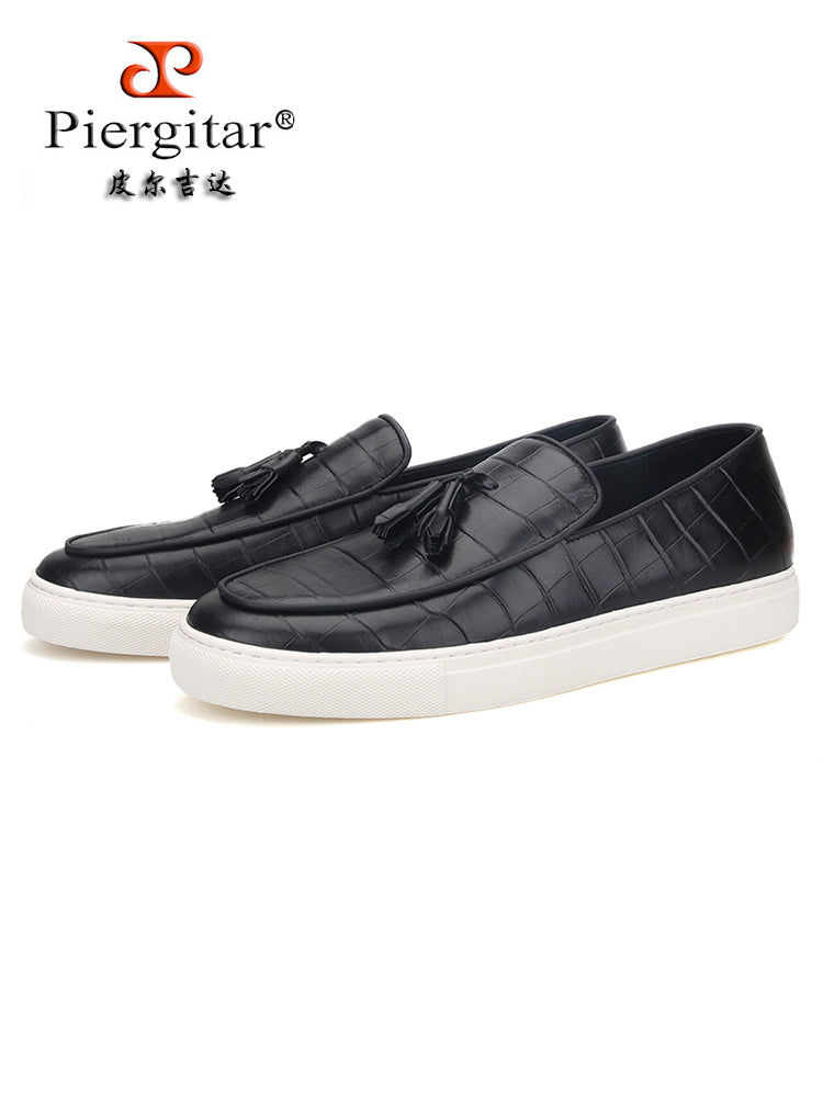 Summer new style genuine leather thick-soled men's casual sneakers European and American style tassel style slip-on sneakers large size