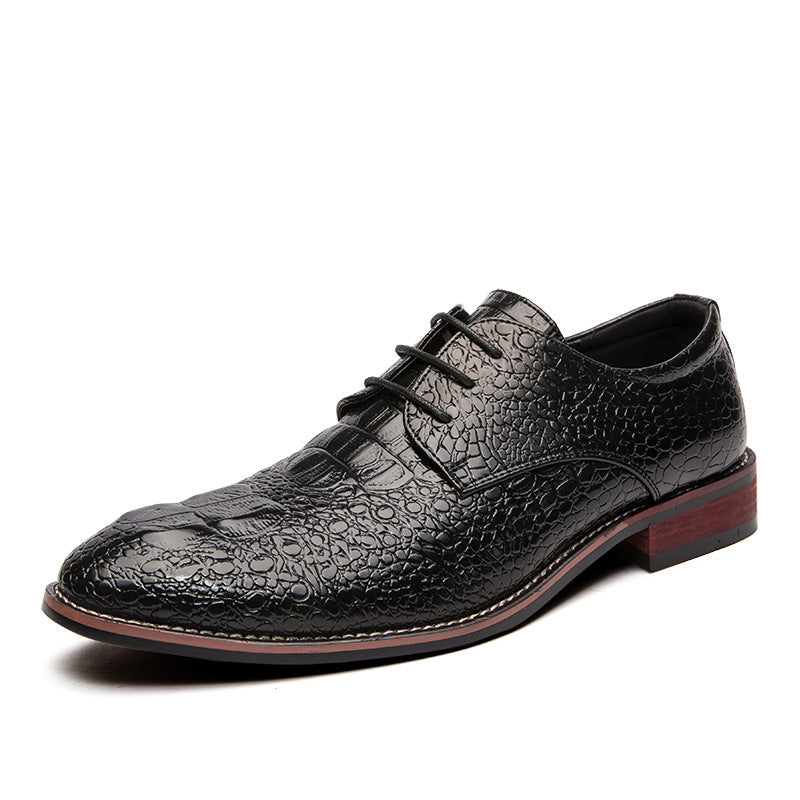 Men's Black Leather Formal Shoes – Crocodile Pattern, Crocodile Pattern – Style 34