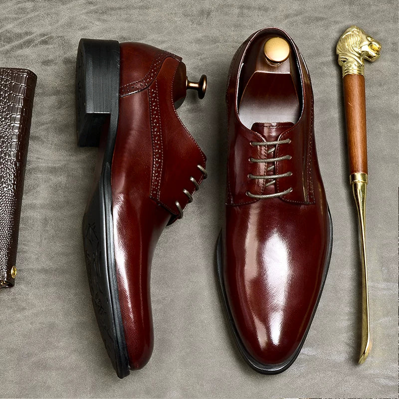 Men's Genuine Leather Derby Shoes, Pointed Toe, Business