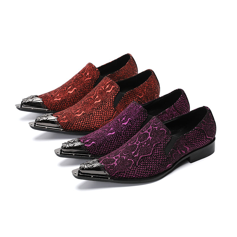 Men's Red Leather Formal Shoes – Pointed Toe, Crocodile Pattern
