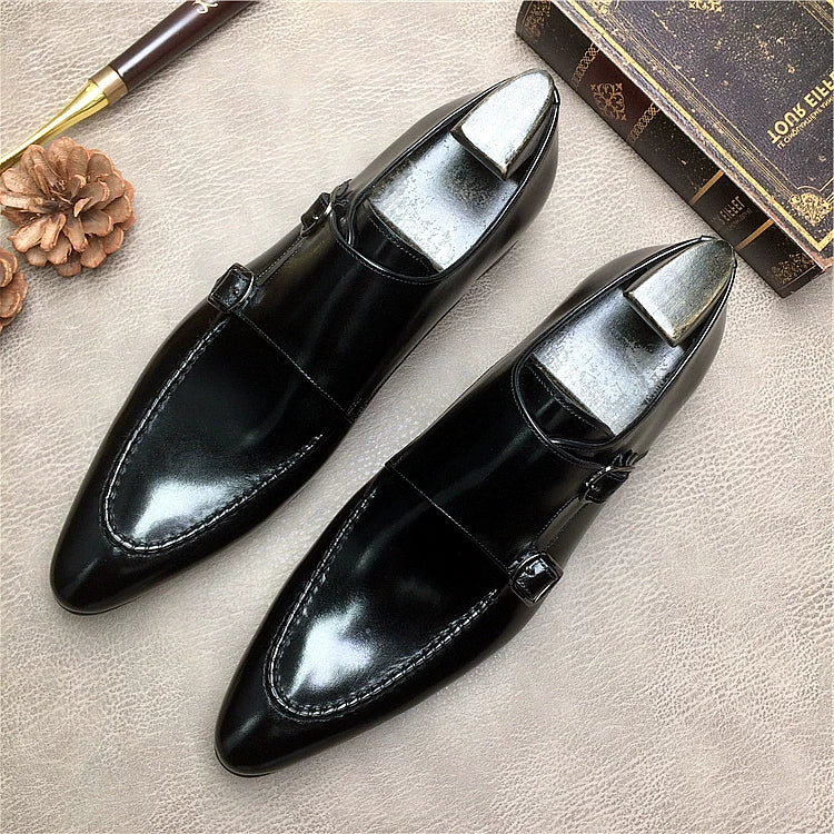 Men's Genuine Leather Wedding Shoes, Pointed Toe, Slip-On