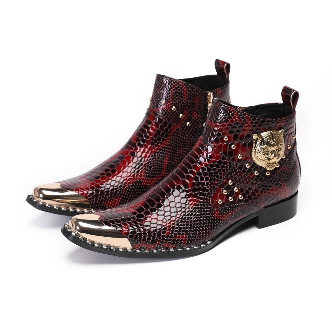 Men's Red Leather Chelsea Boots – Pointed Toe, Business – Style 44