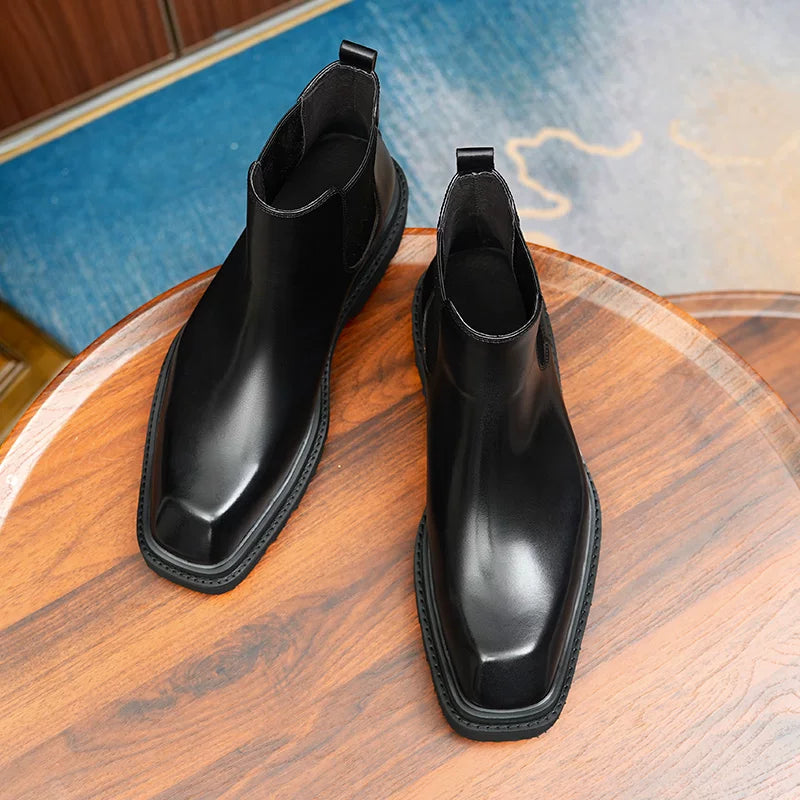 Men's Genuine Leather Martin Boots, Height Increasing, Thick Sole