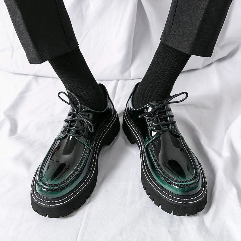 Cross-border mencasual glossy leather shoes men's round toe british patent leather men's shoes busin