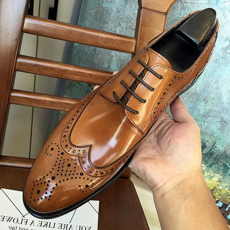 Men's Genuine Leather Wedding Shoes, Pointed Toe, British Style