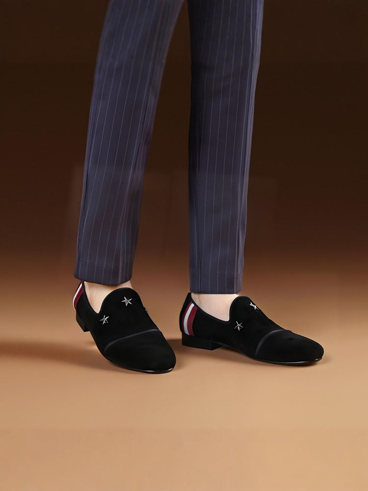 European and American star trend frosted cowhide men's loafers handmade metal five-pointed star slip-on smoking shoes