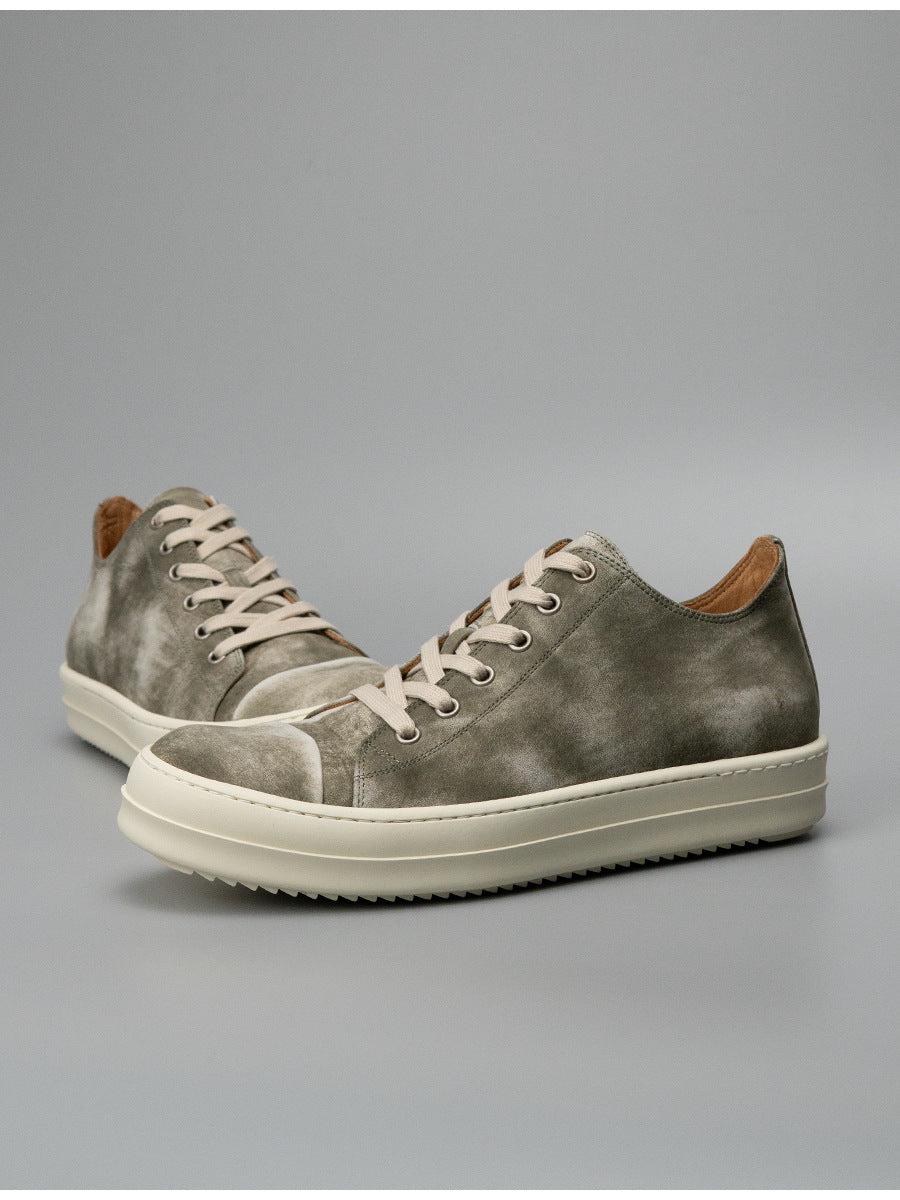 Luochenxing european station retro style trendy versatile genuine leather high-end fashion sneakers athletic casual low-top leather skate shoes
