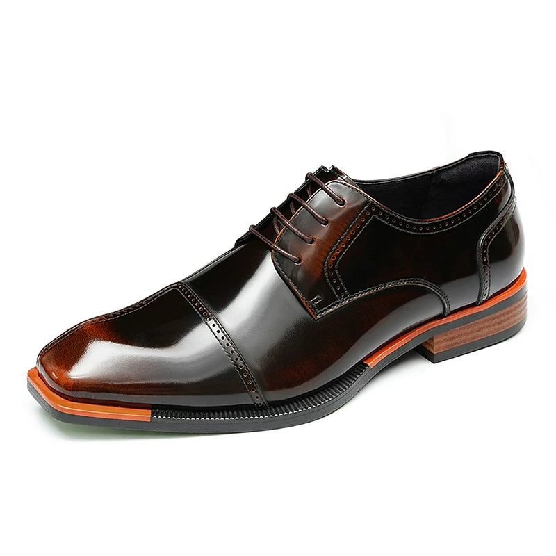 Men's Genuine Leather Derby Shoes, Patent Leather, Square Toe