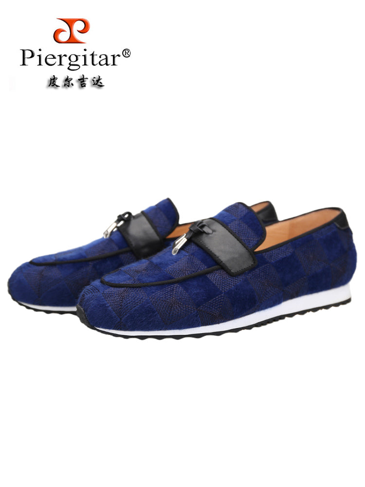 European and American style special plaid knitted fabric metal small tassel men's dad shoes handmade casual sports shoes