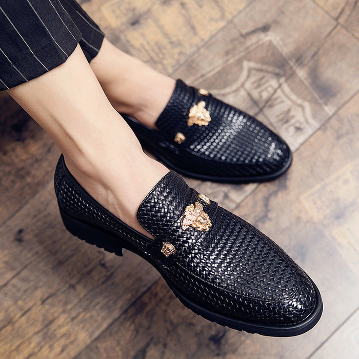 New men's leather shoes Korean version of British woven pointy pedal increased 8cm hair stylist casual shoes(P)