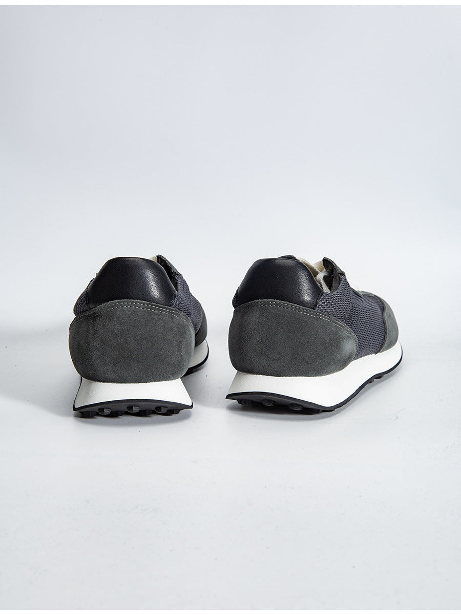 Gray feather argan shoes european station spring and summer new arrival soft breathable leather sports shoes handmade retrocasual board shoes