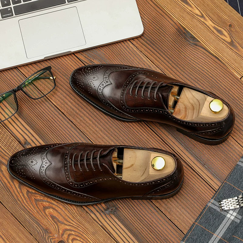 Men's Genuine Leather Oxford Shoes, Handmade, British Style