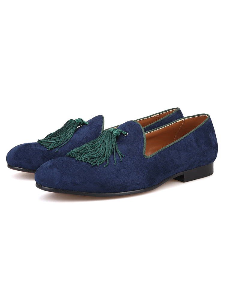New six-color men's handmade suede loafers European and American style party tassel slip-on yuppie shoes smoking shoes