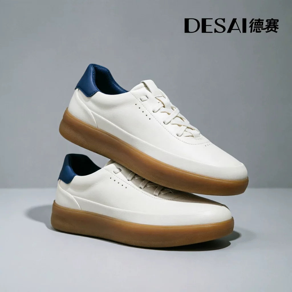 Men's Genuine Leather Skate Shoes, Breathable, Soft Sole