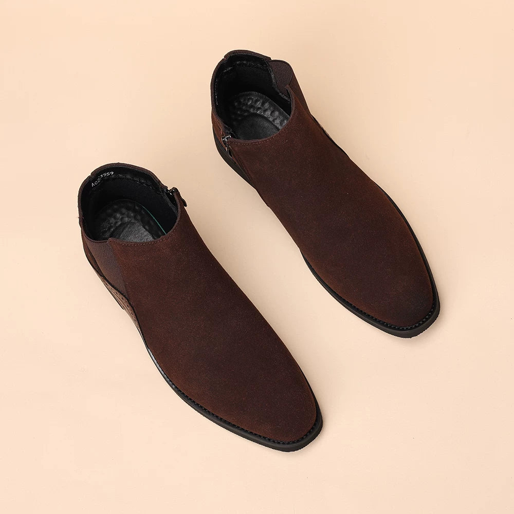 Men's Suede Martin Boots, Height Increasing, Pointed Toe