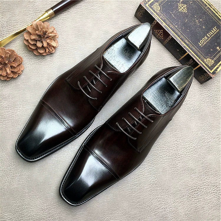 Men's Genuine Leather Derby Shoes, Square Toe, Business