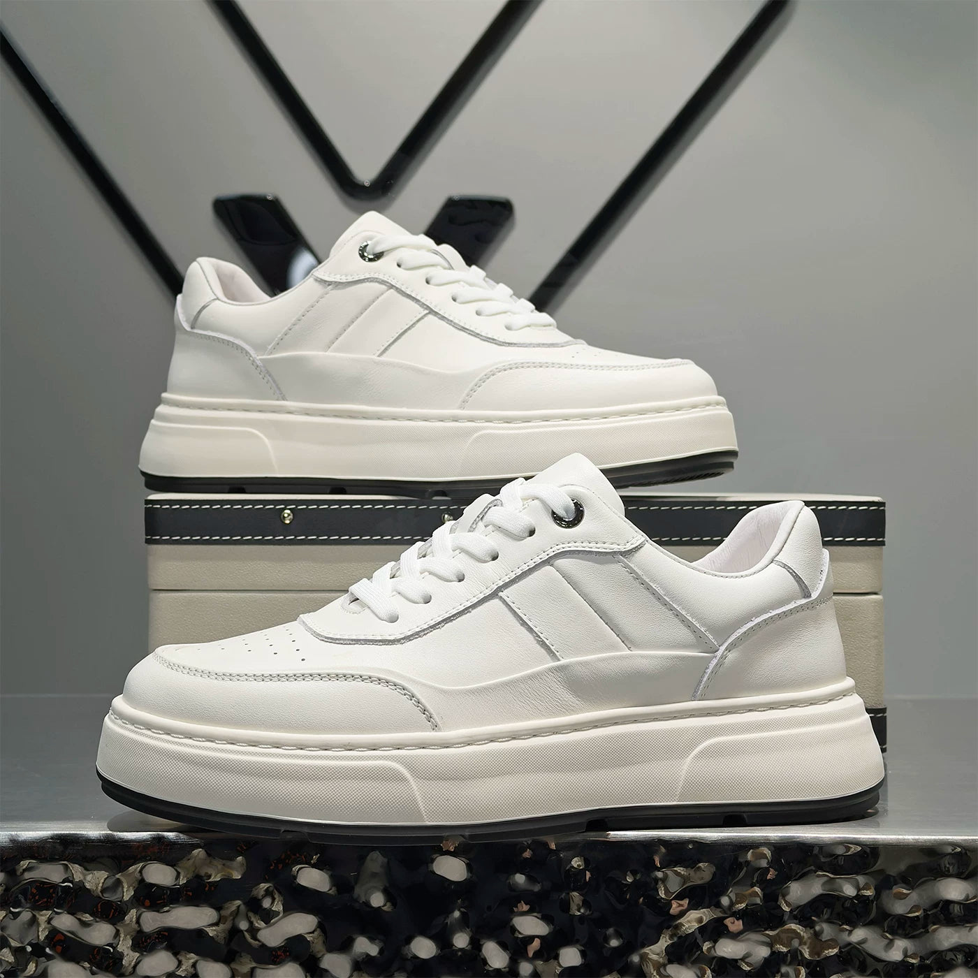 Men's Platform Low-Top Trendy White Sneakers New